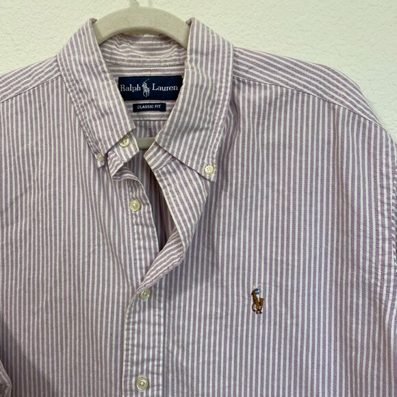 Ralph Lauren Classic Fit Purple White Stripe Button Down Shirt 16 1/2 - Picture 3 of 6